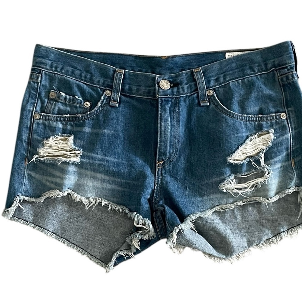 rag & bone Blue Distressed Jean Shorts